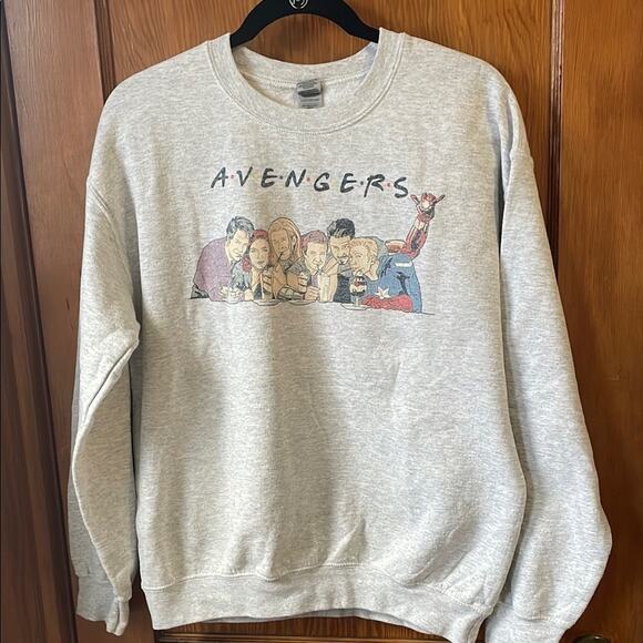Gray Crewneck Sweater with Avengers & Friends Graphic - Picture 1 of 6